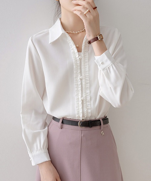 Doux Belle(ドゥーベル)の「フロントフリル長袖シャツ(シャツ/ブラウス・レディース・ブルー/ホワイト・MEDIUM/LARGE/X-LARGE)」の12枚目の写真