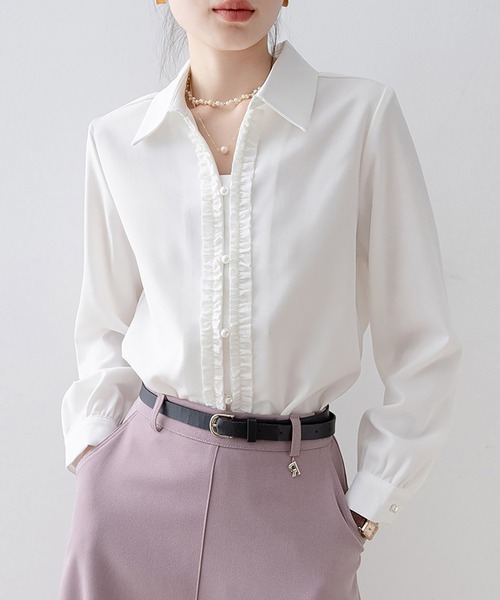 Doux Belle(ドゥーベル)の「フロントフリル長袖シャツ(シャツ/ブラウス・レディース・ブルー/ホワイト・MEDIUM/LARGE/X-LARGE)」の13枚目の写真