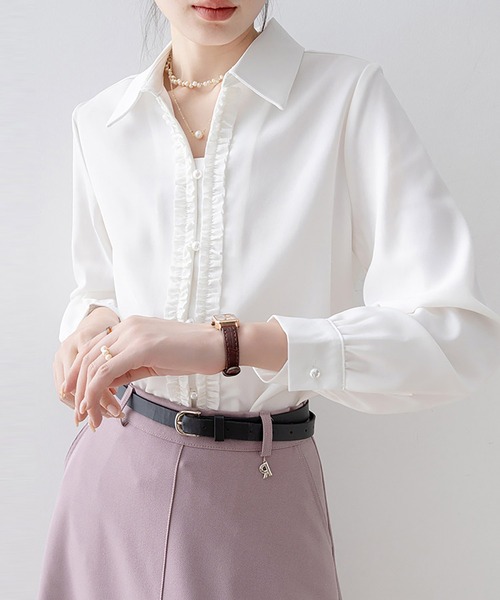 Doux Belle(ドゥーベル)の「フロントフリル長袖シャツ(シャツ/ブラウス・レディース・ブルー/ホワイト・MEDIUM/LARGE/X-LARGE)」の14枚目の写真