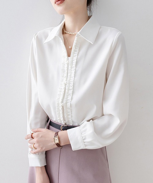 Doux Belle(ドゥーベル)の「フロントフリル長袖シャツ(シャツ/ブラウス・レディース・ブルー/ホワイト・MEDIUM/LARGE/X-LARGE)」の15枚目の写真