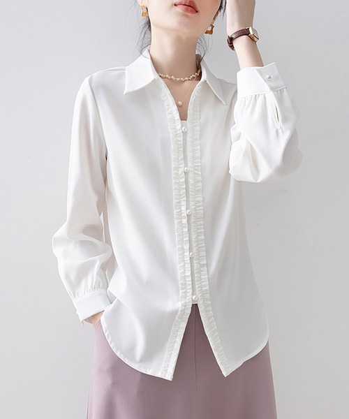 Doux Belle(ドゥーベル)の「フロントフリル長袖シャツ(シャツ/ブラウス・レディース・ブルー/ホワイト・MEDIUM/LARGE/X-LARGE)」の16枚目の写真