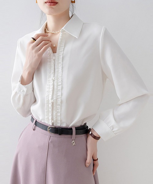 Doux Belle(ドゥーベル)の「フロントフリル長袖シャツ(シャツ/ブラウス・レディース・ブルー/ホワイト・MEDIUM/LARGE/X-LARGE)」の17枚目の写真