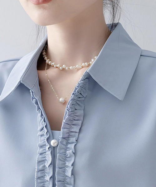 Doux Belle(ドゥーベル)の「フロントフリル長袖シャツ(シャツ/ブラウス・レディース・ブルー/ホワイト・MEDIUM/LARGE/X-LARGE)」の18枚目の写真