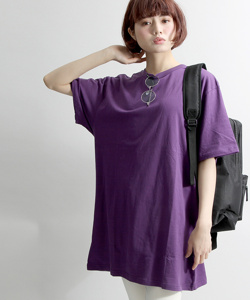 WEGO（ウィゴー）の「WEGO/無地BIGTシャツ（Tシャツ/カットソー・レディース・パープル/ライトパープル/イエロー/オレンジ/レッド/ピンク/ホワイト/グリーン/サックスブルー/ブラック/ブルー・FREE）」の7枚目の写真