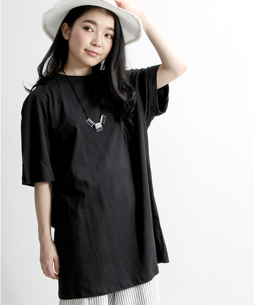 WEGO（ウィゴー）の「WEGO/無地BIGTシャツ（Tシャツ/カットソー・レディース・パープル/ライトパープル/イエロー/オレンジ/レッド/ピンク/ホワイト/グリーン/サックスブルー/ブラック/ブルー・FREE）」の3枚目の写真