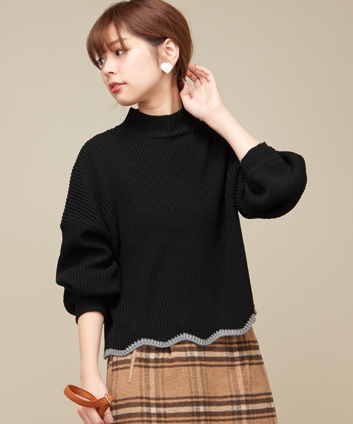 natural couture（ナチュラルクチュール）の「配色スカラップヘムニット（ニット/セーター・レディース・ブラック/オフホワイト/サックスブルー/ピンク・FREE）」の17枚目の写真