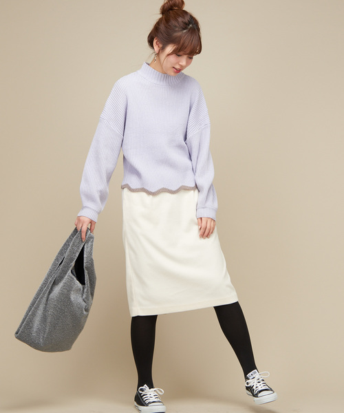 natural couture（ナチュラルクチュール）の「配色スカラップヘムニット（ニット/セーター・レディース・ブラック/オフホワイト/サックスブルー/ピンク・FREE）」の20枚目の写真