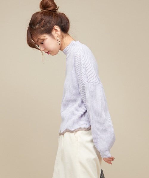 natural couture（ナチュラルクチュール）の「配色スカラップヘムニット（ニット/セーター・レディース・ブラック/オフホワイト/サックスブルー/ピンク・FREE）」の11枚目の写真