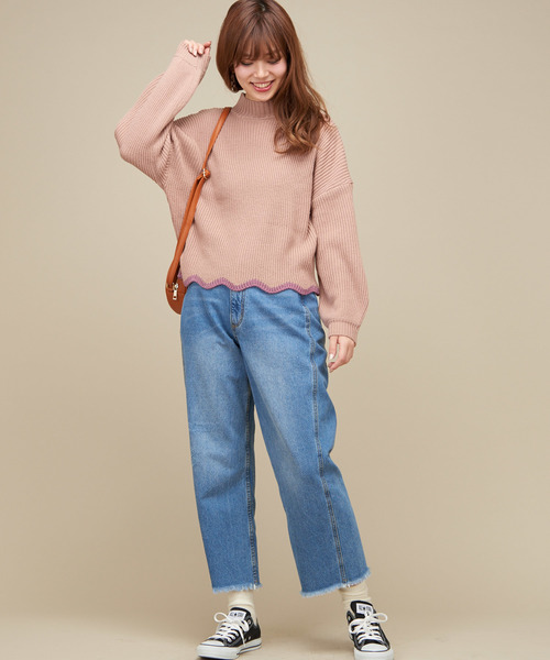 natural couture（ナチュラルクチュール）の「配色スカラップヘムニット（ニット/セーター・レディース・ブラック/オフホワイト/サックスブルー/ピンク・FREE）」の13枚目の写真