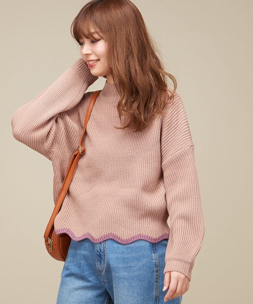 natural couture（ナチュラルクチュール）の「配色スカラップヘムニット（ニット/セーター・レディース・ブラック/オフホワイト/サックスブルー/ピンク・FREE）」の14枚目の写真