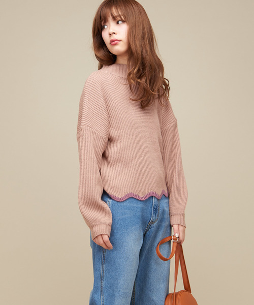 natural couture（ナチュラルクチュール）の「配色スカラップヘムニット（ニット/セーター・レディース・ブラック/オフホワイト/サックスブルー/ピンク・FREE）」の15枚目の写真