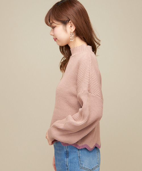 natural couture（ナチュラルクチュール）の「配色スカラップヘムニット（ニット/セーター・レディース・ブラック/オフホワイト/サックスブルー/ピンク・FREE）」の6枚目の写真