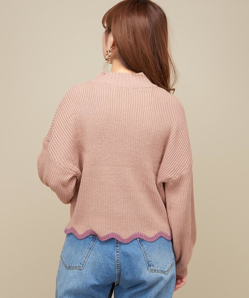 natural couture（ナチュラルクチュール）の「配色スカラップヘムニット（ニット/セーター・レディース・ブラック/オフホワイト/サックスブルー/ピンク・FREE）」の7枚目の写真