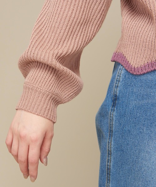 natural couture（ナチュラルクチュール）の「配色スカラップヘムニット（ニット/セーター・レディース・ブラック/オフホワイト/サックスブルー/ピンク・FREE）」の9枚目の写真