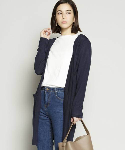 SY3（エスワイスリー）の「＜2018年春夏新作＞【コットン素材で着心地抜群】ソフトタッチニュートラルカラーロングカーディガン（カーディガン/ボレロ・レディース・チャコールグレー/ライトグレー/ブラック/ネイビー・FREE）」の4枚目の写真