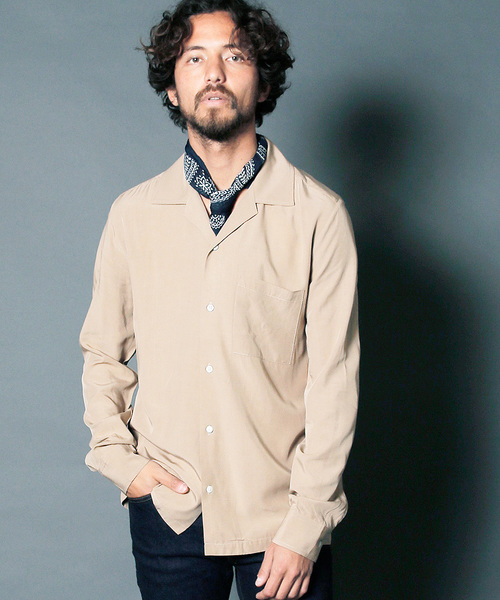 Magine（マージン）の「RAYON OPEN COLLAR SHIRTS L/S:レーヨン オープンカラーシャツ（シャツ/ブラウス・メンズ・ホワイト/チャコールグレー/ブラック/ベージュ/パープル/レッド・44/46/48）」の5枚目の写真
