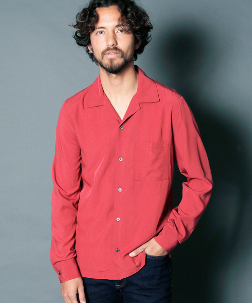 Magine（マージン）の「RAYON OPEN COLLAR SHIRTS L/S:レーヨン オープンカラーシャツ（シャツ/ブラウス・メンズ・ホワイト/チャコールグレー/ブラック/ベージュ/パープル/レッド・44/46/48）」の6枚目の写真