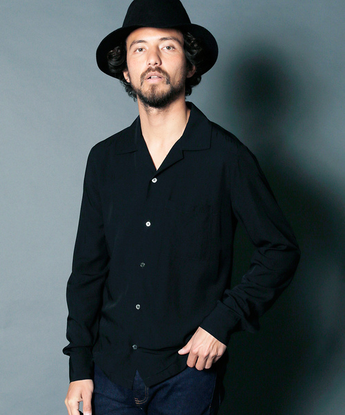 Magine（マージン）の「RAYON OPEN COLLAR SHIRTS L/S:レーヨン オープンカラーシャツ（シャツ/ブラウス・メンズ・ホワイト/チャコールグレー/ブラック/ベージュ/パープル/レッド・44/46/48）」の3枚目の写真