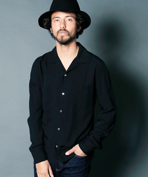 Magine（マージン）の「RAYON OPEN COLLAR SHIRTS L/S:レーヨン オープンカラーシャツ（シャツ/ブラウス・メンズ・ホワイト/チャコールグレー/ブラック/ベージュ/パープル/レッド・44/46/48）」の9枚目の写真