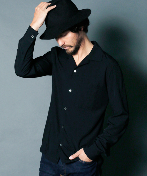 Magine（マージン）の「RAYON OPEN COLLAR SHIRTS L/S:レーヨン オープンカラーシャツ（シャツ/ブラウス・メンズ・ホワイト/チャコールグレー/ブラック/ベージュ/パープル/レッド・44/46/48）」の10枚目の写真