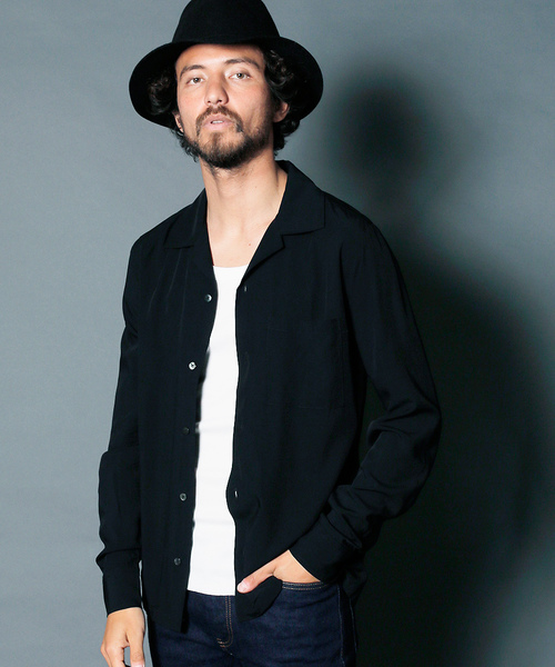 Magine（マージン）の「RAYON OPEN COLLAR SHIRTS L/S:レーヨン オープンカラーシャツ（シャツ/ブラウス・メンズ・ホワイト/チャコールグレー/ブラック/ベージュ/パープル/レッド・44/46/48）」の11枚目の写真