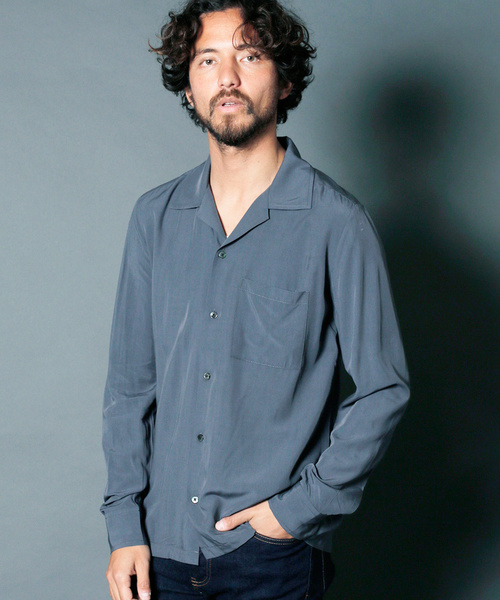 Magine（マージン）の「RAYON OPEN COLLAR SHIRTS L/S:レーヨン オープンカラーシャツ（シャツ/ブラウス・メンズ・ホワイト/チャコールグレー/ブラック/ベージュ/パープル/レッド・44/46/48）」の12枚目の写真