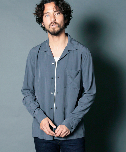 Magine（マージン）の「RAYON OPEN COLLAR SHIRTS L/S:レーヨン オープンカラーシャツ（シャツ/ブラウス・メンズ・ホワイト/チャコールグレー/ブラック/ベージュ/パープル/レッド・44/46/48）」の13枚目の写真