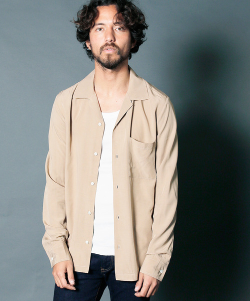 Magine（マージン）の「RAYON OPEN COLLAR SHIRTS L/S:レーヨン オープンカラーシャツ（シャツ/ブラウス・メンズ・ホワイト/チャコールグレー/ブラック/ベージュ/パープル/レッド・44/46/48）」の15枚目の写真