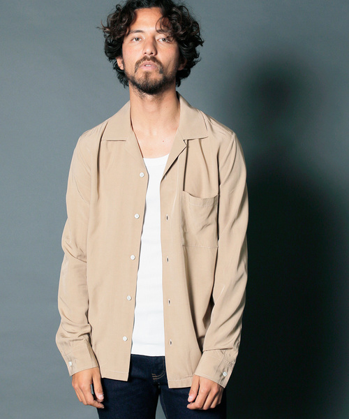Magine（マージン）の「RAYON OPEN COLLAR SHIRTS L/S:レーヨン オープンカラーシャツ（シャツ/ブラウス・メンズ・ホワイト/チャコールグレー/ブラック/ベージュ/パープル/レッド・44/46/48）」の16枚目の写真