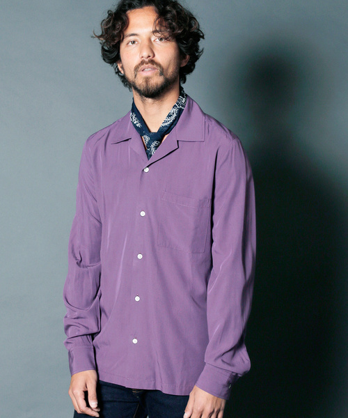 Magine（マージン）の「RAYON OPEN COLLAR SHIRTS L/S:レーヨン オープンカラーシャツ（シャツ/ブラウス・メンズ・ホワイト/チャコールグレー/ブラック/ベージュ/パープル/レッド・44/46/48）」の18枚目の写真