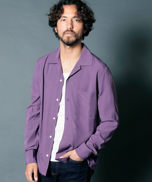 Magine（マージン）の「RAYON OPEN COLLAR SHIRTS L/S:レーヨン オープンカラーシャツ（シャツ/ブラウス・メンズ・ホワイト/チャコールグレー/ブラック/ベージュ/パープル/レッド・44/46/48）」の19枚目の写真