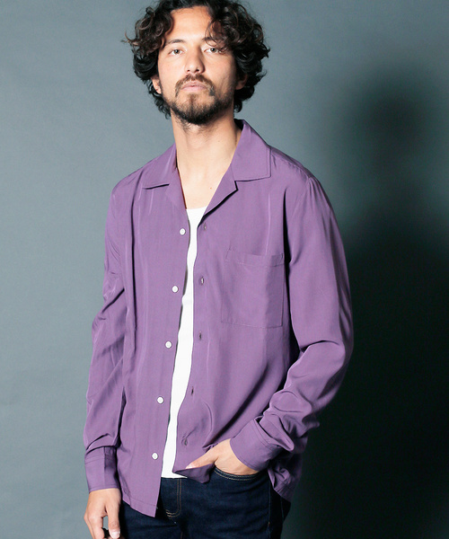 Magine（マージン）の「RAYON OPEN COLLAR SHIRTS L/S:レーヨン オープンカラーシャツ（シャツ/ブラウス・メンズ・ホワイト/チャコールグレー/ブラック/ベージュ/パープル/レッド・44/46/48）」の20枚目の写真