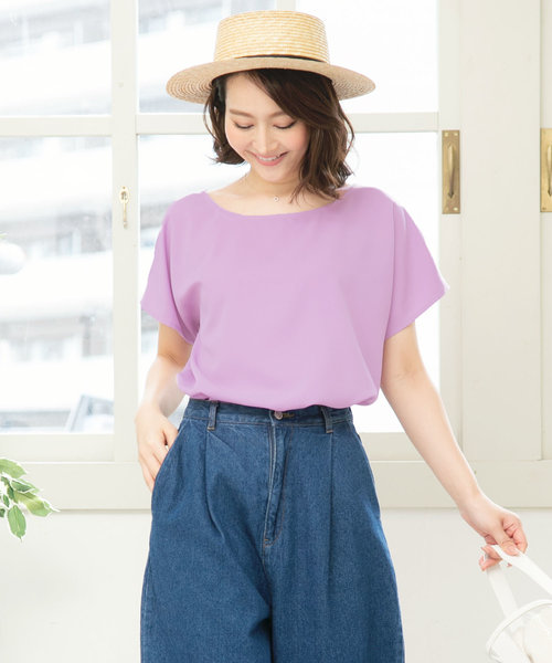 KOBE LETTUCE（コウベレタス）の「大人のための着回しデイリー服！フレンチスリーブ半袖Uネックとろみ素材シンプルブラウス/レディーストップス[C3214]神戸レタス（シャツ/ブラウス・レディース・ネイビー/グレー/アイボリー/モカ/ラベンダー・FREE）」の5枚目の写真
