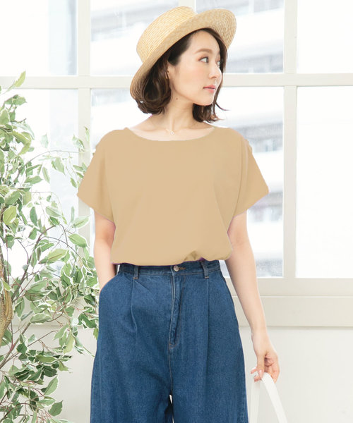 KOBE LETTUCE（コウベレタス）の「大人のための着回しデイリー服！フレンチスリーブ半袖Uネックとろみ素材シンプルブラウス/レディーストップス[C3214]神戸レタス（シャツ/ブラウス・レディース・ネイビー/グレー/アイボリー/モカ/ラベンダー・FREE）」の4枚目の写真