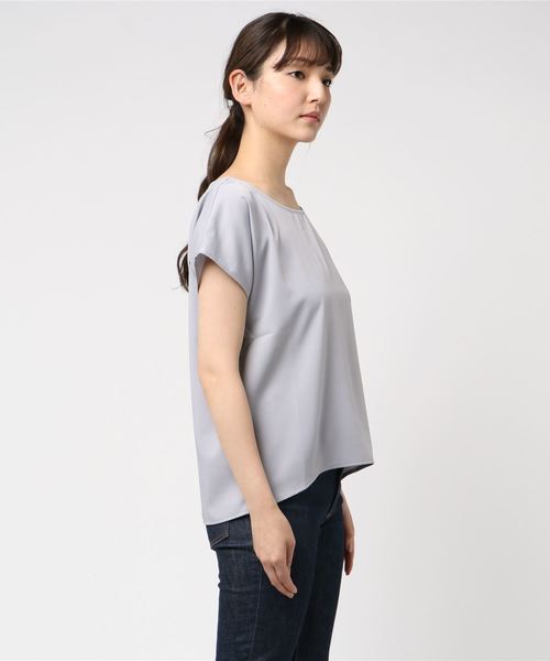 KOBE LETTUCE（コウベレタス）の「大人のための着回しデイリー服！フレンチスリーブ半袖Uネックとろみ素材シンプルブラウス/レディーストップス[C3214]神戸レタス（シャツ/ブラウス・レディース・ネイビー/グレー/アイボリー/モカ/ラベンダー・FREE）」の6枚目の写真