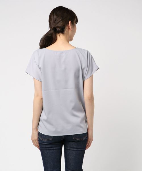 KOBE LETTUCE（コウベレタス）の「大人のための着回しデイリー服！フレンチスリーブ半袖Uネックとろみ素材シンプルブラウス/レディーストップス[C3214]神戸レタス（シャツ/ブラウス・レディース・ネイビー/グレー/アイボリー/モカ/ラベンダー・FREE）」の7枚目の写真