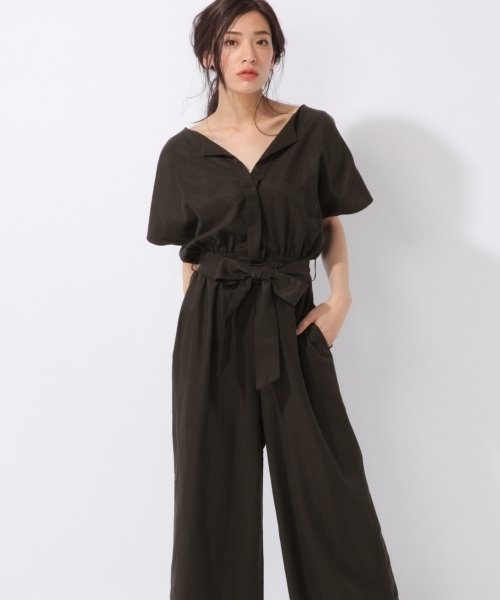 laboratory work(ラボラトリーワーク)の「ベルト付きコンビネゾン(サロペット/オーバーオール・レディース・ブラック/ベージュ・MEDIUM)」の1枚目の写真