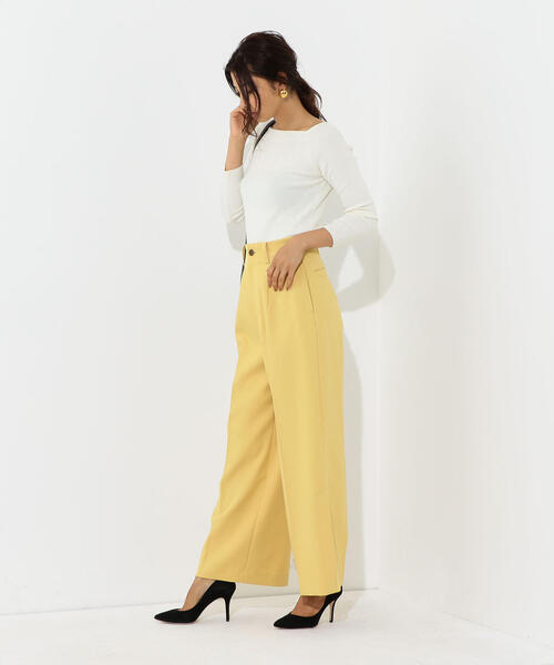 Jewel Changes（ジュエルチェンジズ）の「SMF ポリツイル サイドスリット ワイドパンツ（その他パンツ・レディース・ブラック/イエロー・34/36/38）」の5枚目の写真