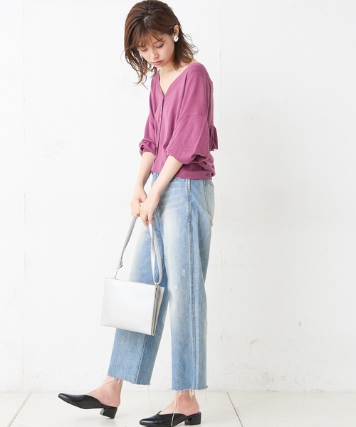 natural couture(ナチュラルクチュール)の「バックフリル薄手カーディガン(カーディガン/ボレロ・レディース・ブラック/ベージュ/パープル/ブラウン・FREE)」の15枚目の写真