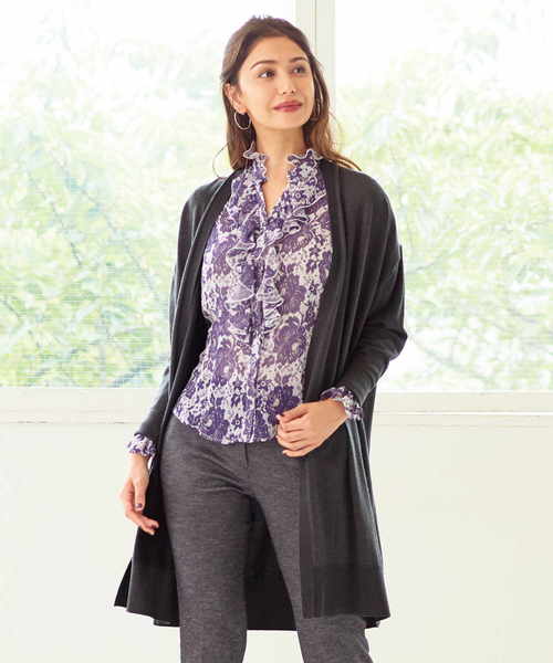 NARACAMICIE（ナラカミーチェ）の「リヨセルウール着流しロングカーディガン（カーディガン/ボレロ・レディース・グレー/ブラック/ブラウン・MEDIUM）」の2枚目の写真