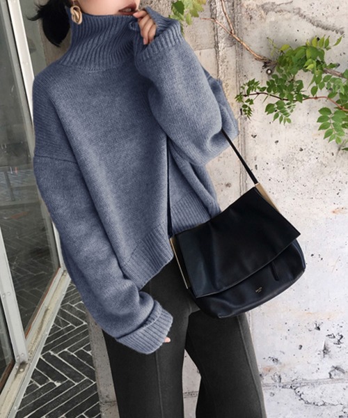 Girly Doll（ガーリードール）の「リブハイネックニット（ニット/セーター・レディース・アイボリー/グレー/ベージュ/ブラック/ブラウン/カーキ/ブルーグレー/モカ・FREE）」の5枚目の写真