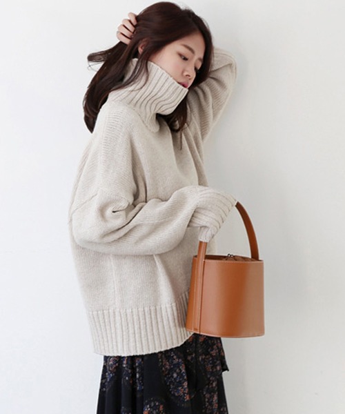 Girly Doll（ガーリードール）の「リブハイネックニット（ニット/セーター・レディース・アイボリー/グレー/ベージュ/ブラック/ブラウン/カーキ/ブルーグレー/モカ・FREE）」の11枚目の写真