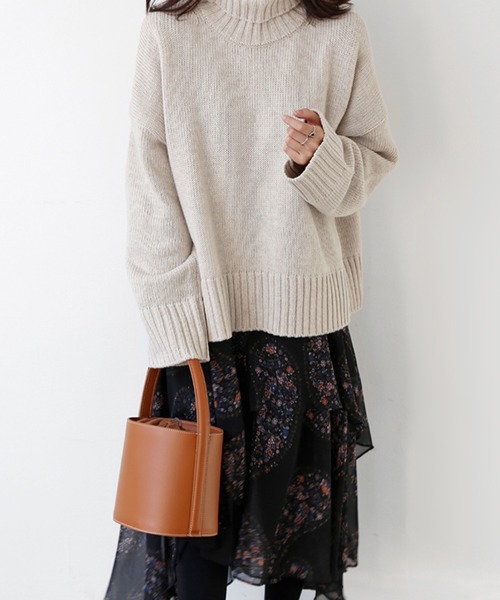 Girly Doll（ガーリードール）の「リブハイネックニット（ニット/セーター・レディース・アイボリー/グレー/ベージュ/ブラック/ブラウン/カーキ/ブルーグレー/モカ・FREE）」の12枚目の写真