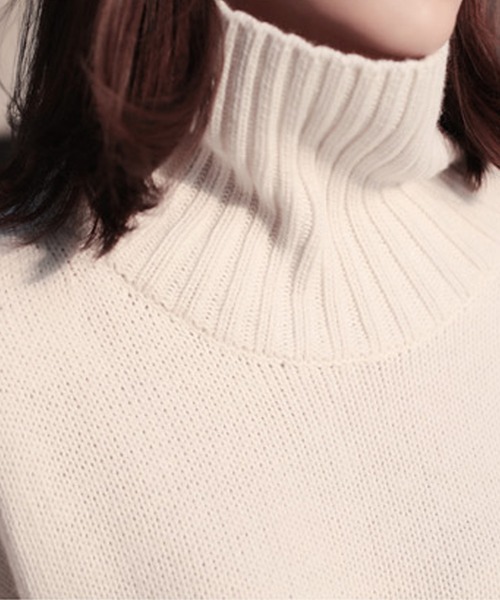 Girly Doll（ガーリードール）の「リブハイネックニット（ニット/セーター・レディース・アイボリー/グレー/ベージュ/ブラック/ブラウン/カーキ/ブルーグレー/モカ・FREE）」の13枚目の写真