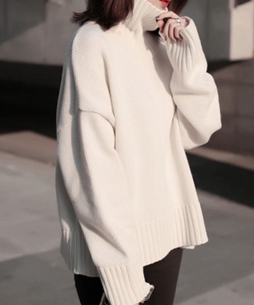 Girly Doll（ガーリードール）の「リブハイネックニット（ニット/セーター・レディース・アイボリー/グレー/ベージュ/ブラック/ブラウン/カーキ/ブルーグレー/モカ・FREE）」の14枚目の写真