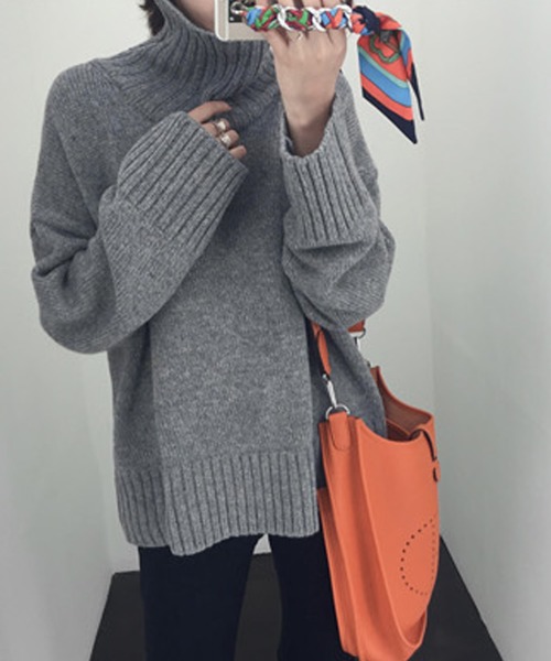 Girly Doll（ガーリードール）の「リブハイネックニット（ニット/セーター・レディース・アイボリー/グレー/ベージュ/ブラック/ブラウン/カーキ/ブルーグレー/モカ・FREE）」の18枚目の写真