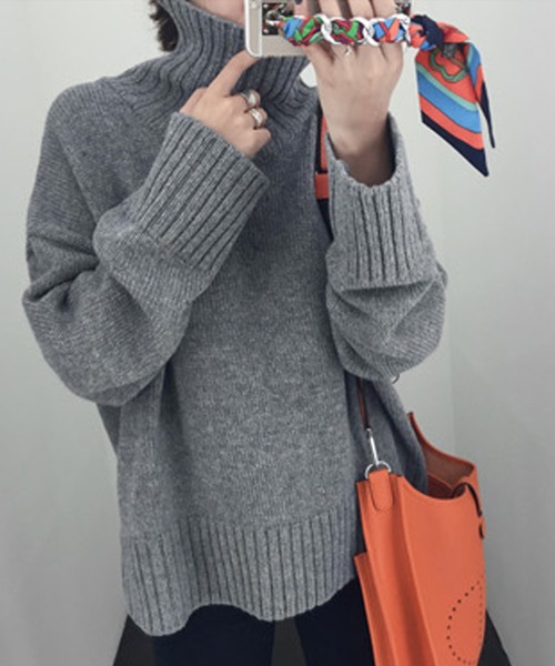 Girly Doll（ガーリードール）の「リブハイネックニット（ニット/セーター・レディース・アイボリー/グレー/ベージュ/ブラック/ブラウン/カーキ/ブルーグレー/モカ・FREE）」の19枚目の写真