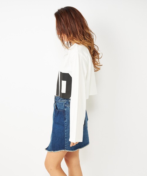 SPIRALGIRL（スパイラルガール）の「カッティングショートロングスリーブＴシャツ（Tシャツ/カットソー・レディース・グリーン/オフホワイト/ブラック・FREE）」の4枚目の写真
