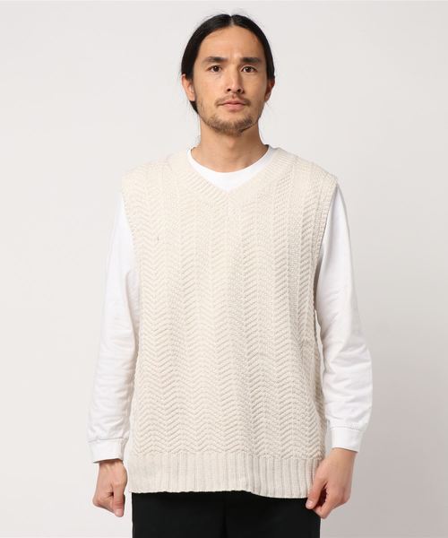 Juglans ユグランス の コットンアクリル Vネック スプリングニットベスト ベスト Wear