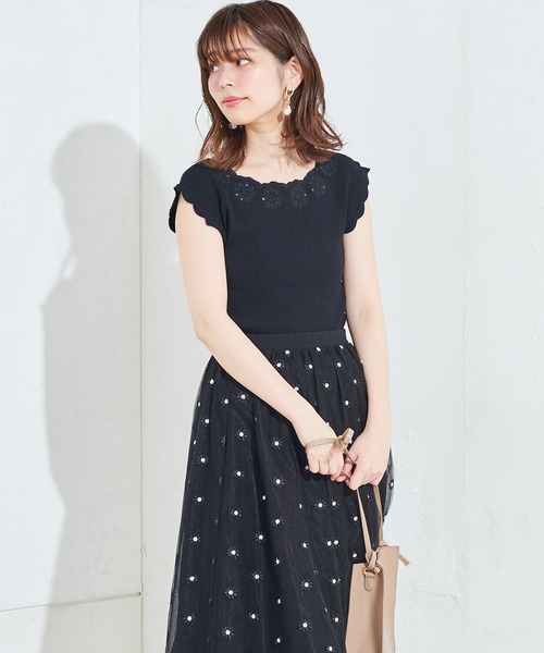 natural couture（ナチュラルクチュール）の「衿ぐりお花刺繍お上品ニット（ニット/セーター・レディース・ブラック/ミント/ラベンダー/キャメル・FREE）」の13枚目の写真